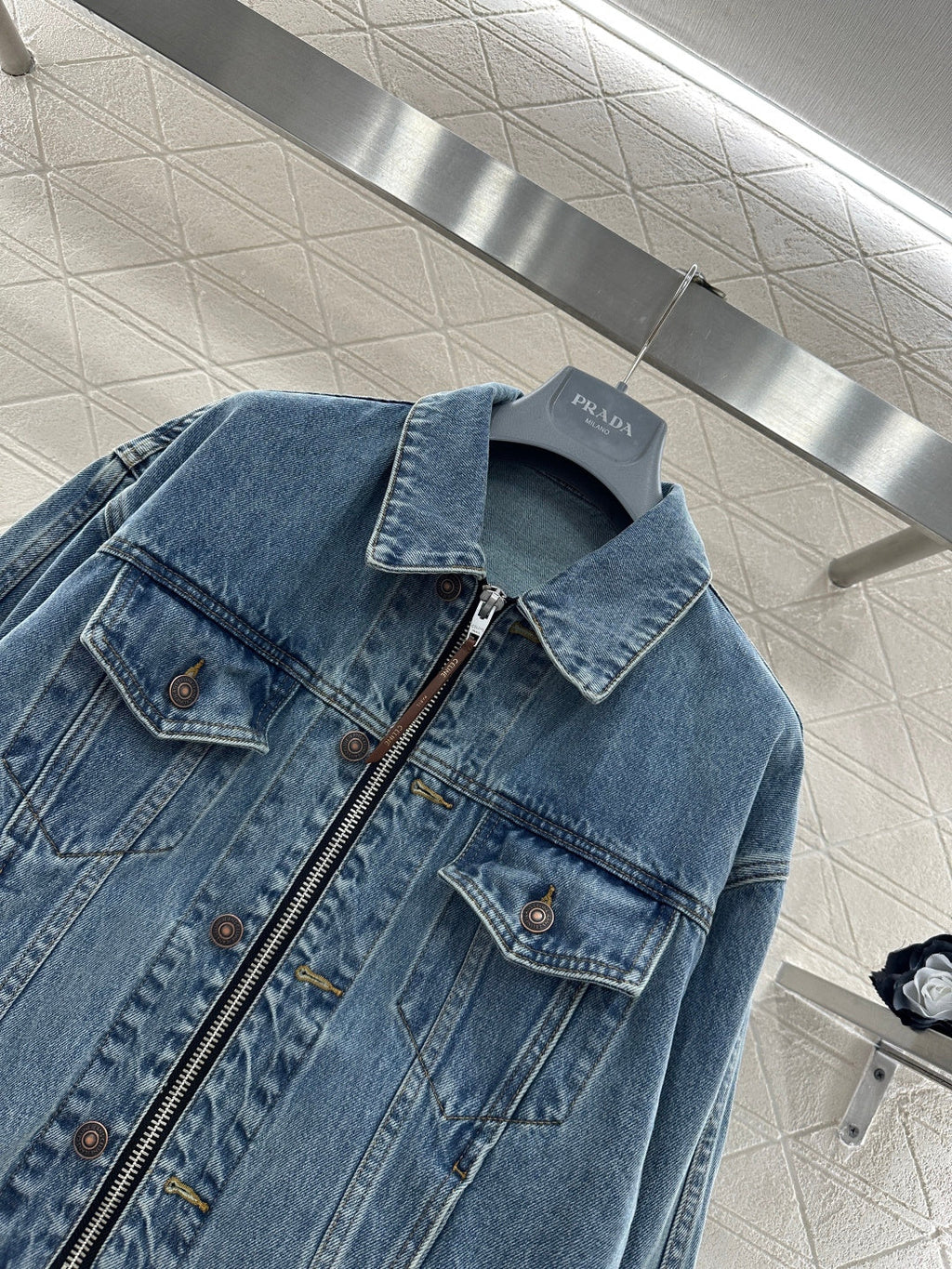 26NEW Collared Zip-Up Denim Jacket