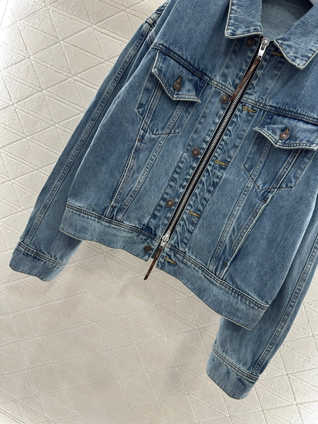 26NEW Collared Zip-Up Denim Jacket