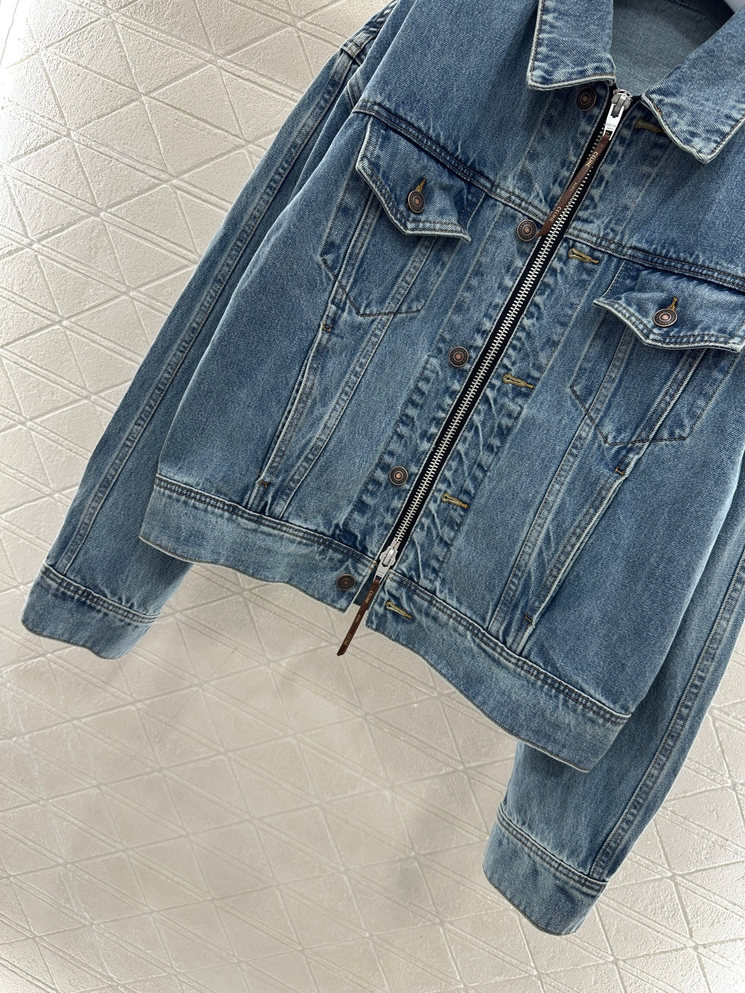 26NEW Collared Zip-Up Denim Jacket