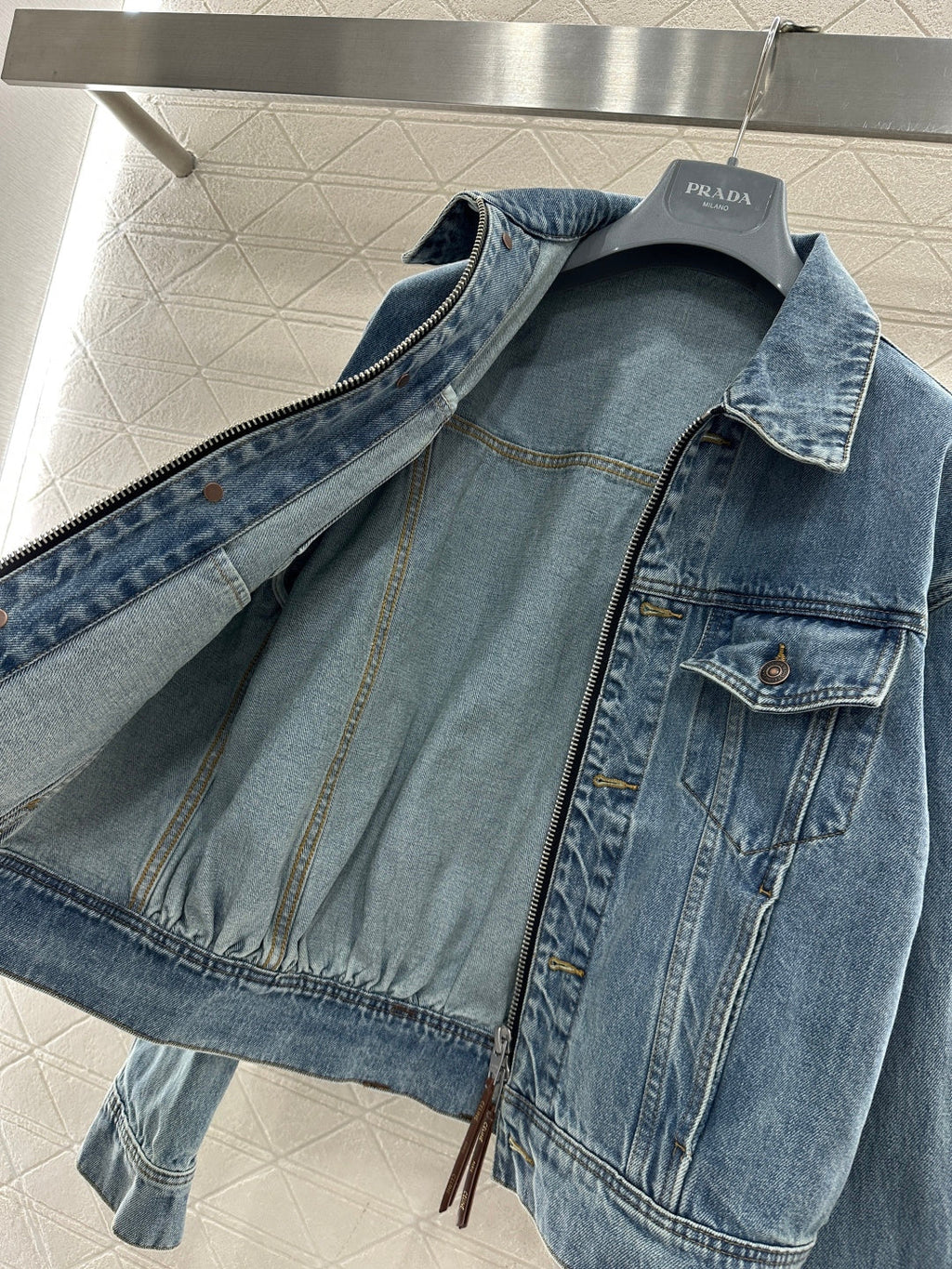 26NEW Collared Zip-Up Denim Jacket