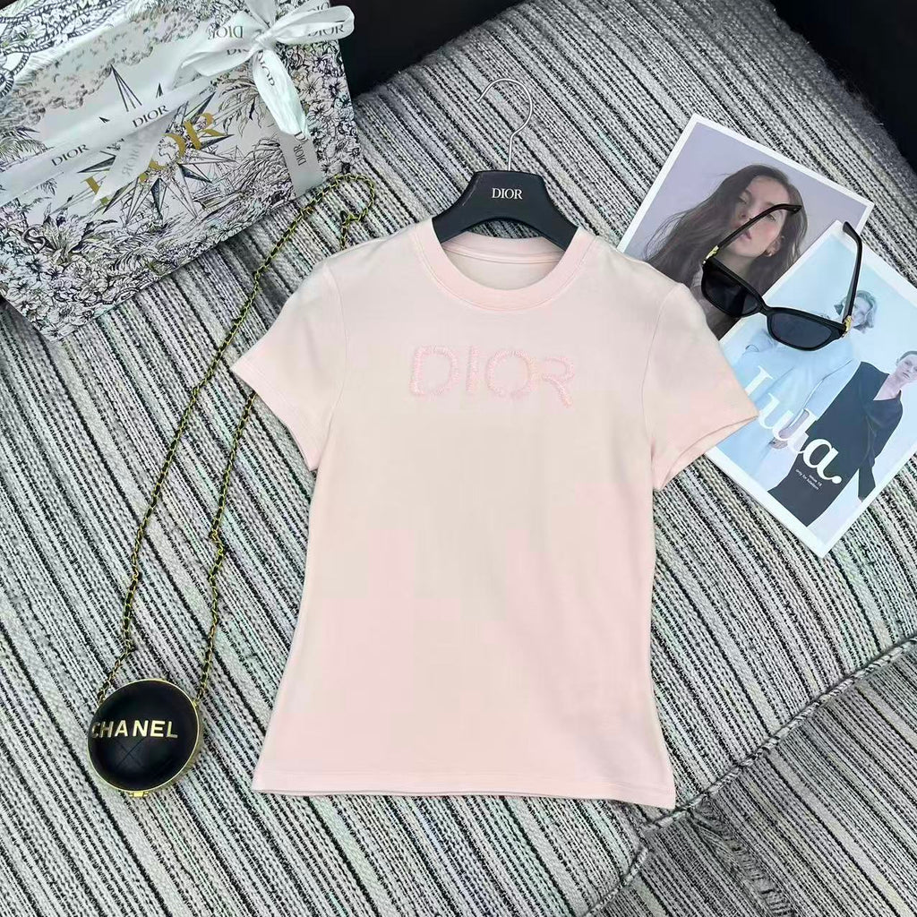 26NEW Embroidered Letter Crew Neck Short Sleeve T-Shirt