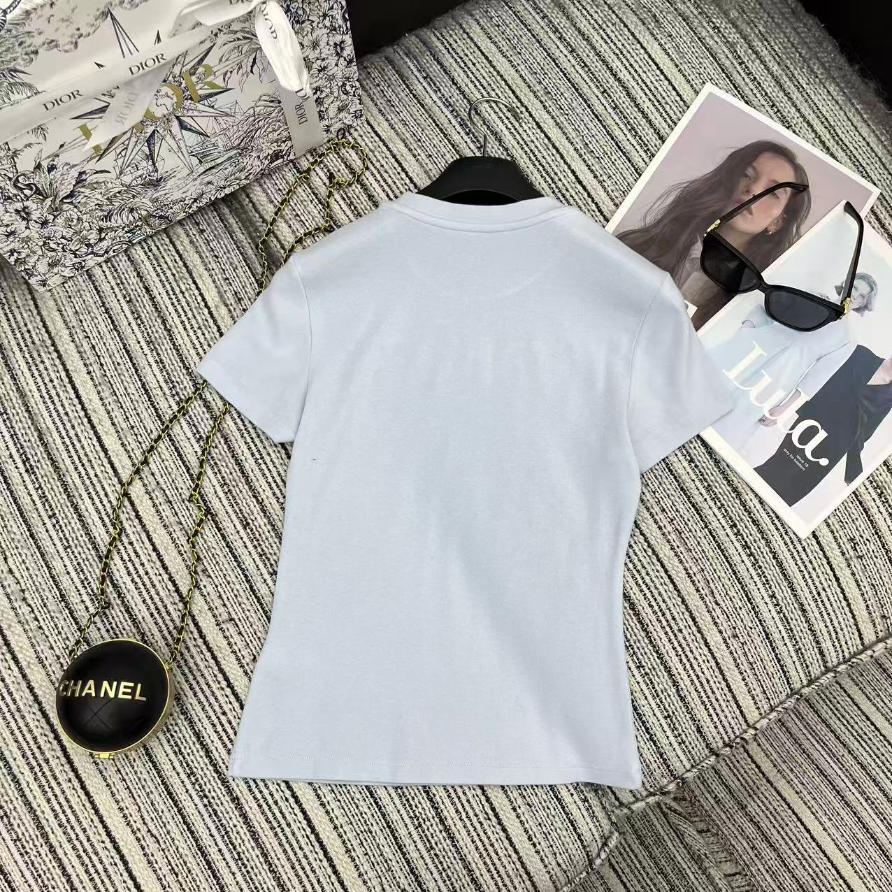 26NEW Embroidered Letter Crew Neck Short Sleeve T-Shirt