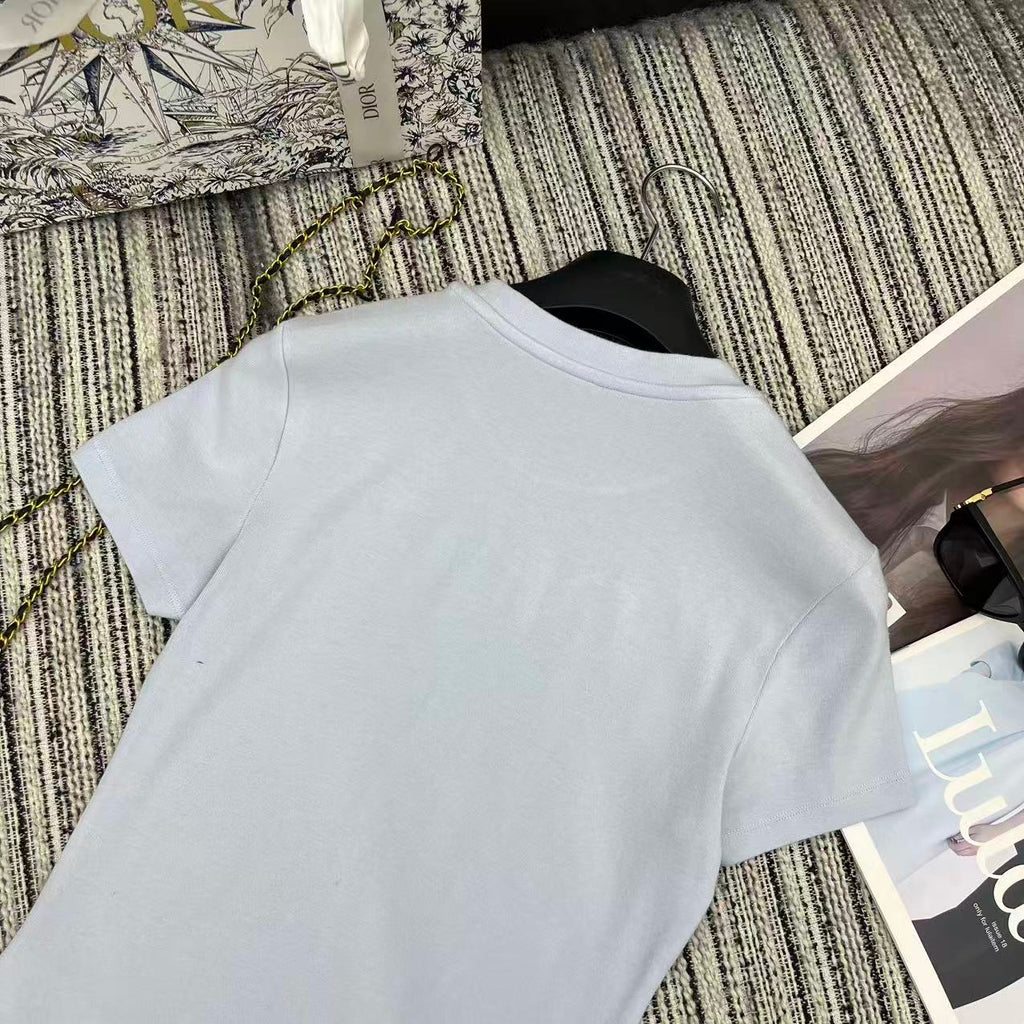 26NEW Embroidered Letter Crew Neck Short Sleeve T-Shirt