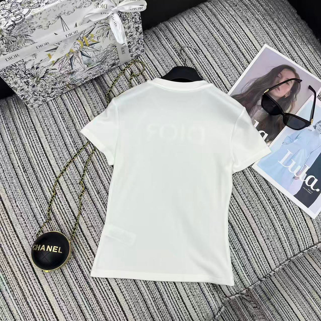 26NEW Embroidered Letter Crew Neck Short Sleeve T-Shirt