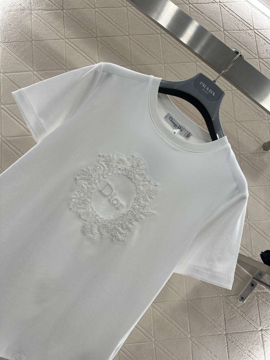 26NEW Crew Neck Embroidered Beaded Short Sleeve