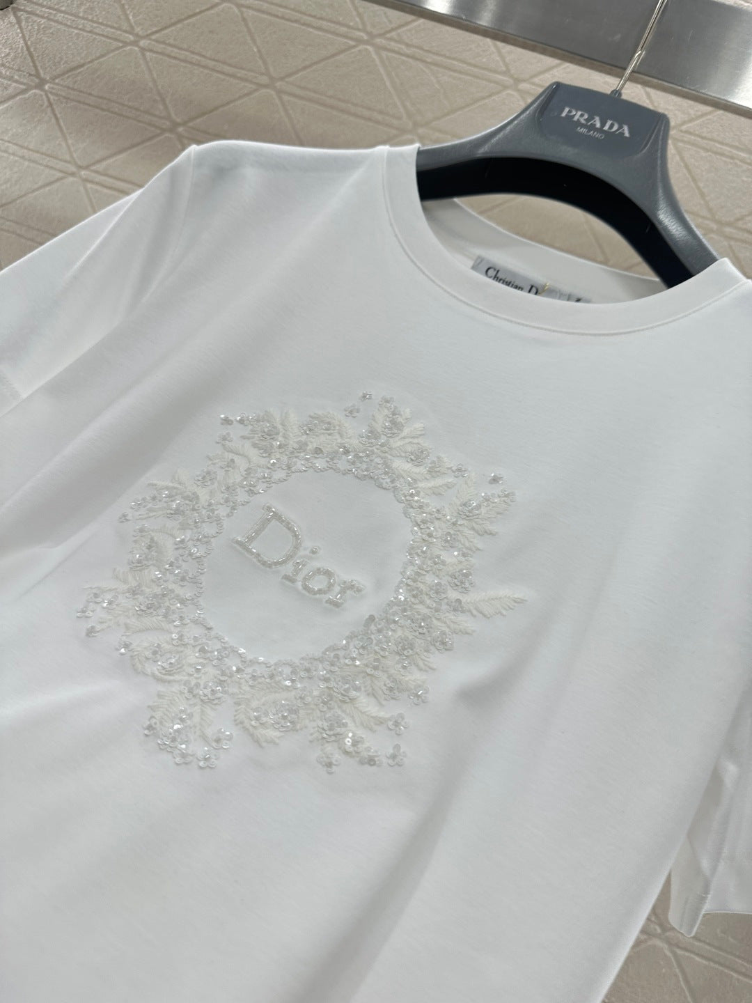 26NEW Crew Neck Embroidered Beaded Short Sleeve