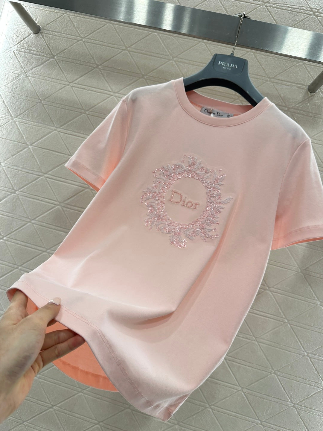 26NEW Crew Neck Embroidered Beaded Short Sleeve