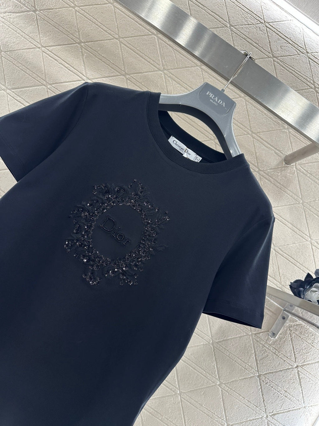 26NEW Crew Neck Embroidered Beaded Short Sleeve