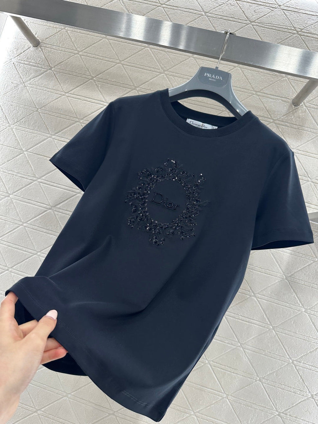 26NEW Crew Neck Embroidered Beaded Short Sleeve