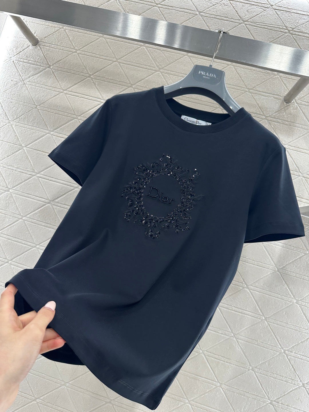 26NEW Crew Neck Embroidered Beaded Short Sleeve