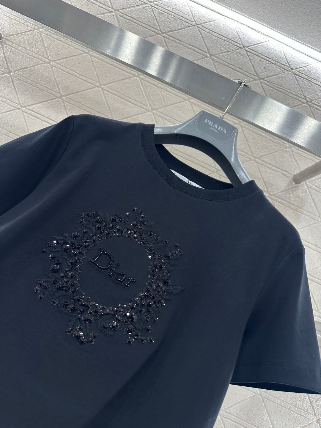 26NEW Crew Neck Embroidered Beaded Short Sleeve