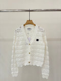 26NEW V-neck 3D jacquard openwork pattern simple casual knit cardigan