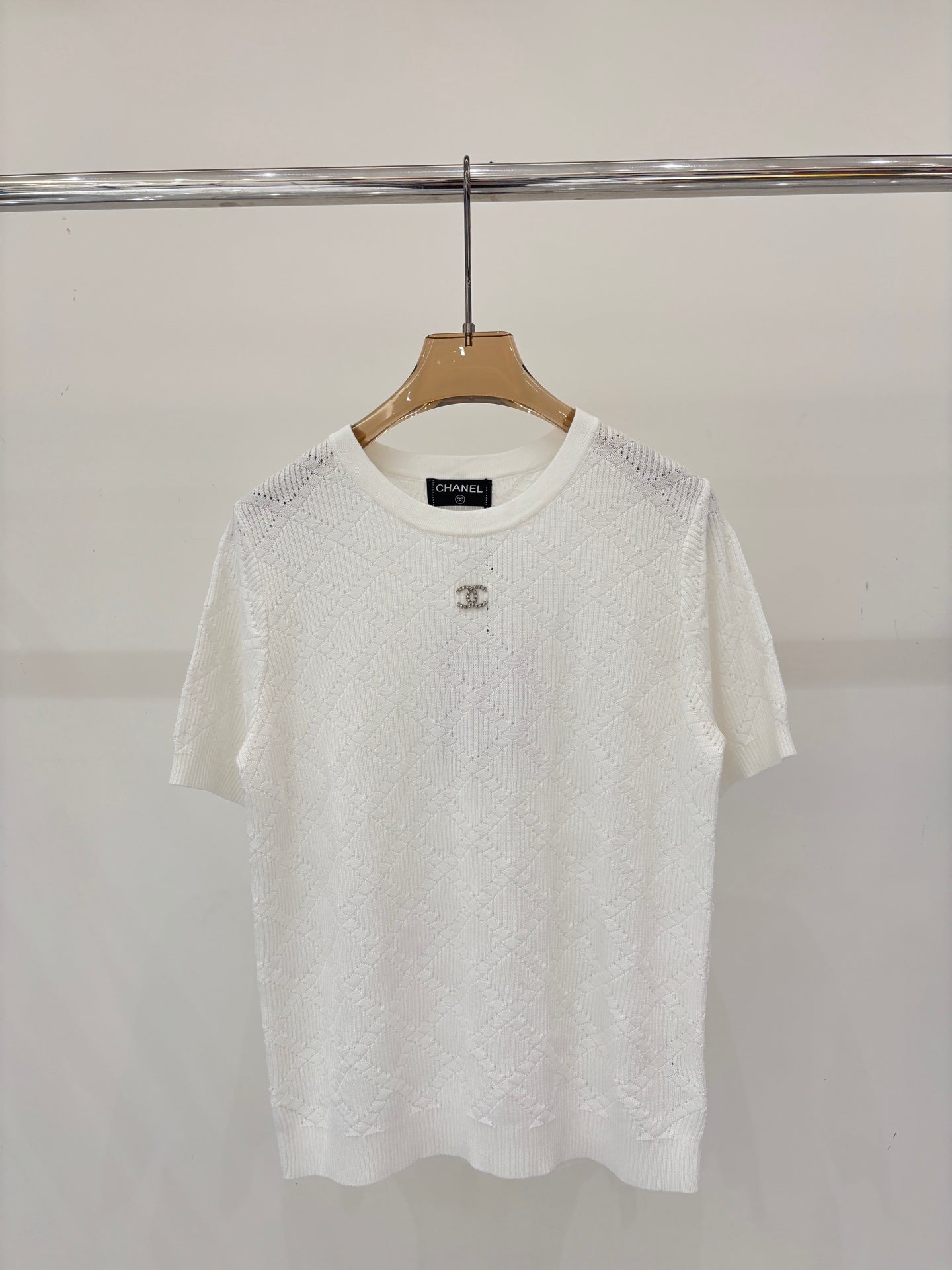 26NEW Crew Neck Hollow-Out Pattern Knit Short Sleeve