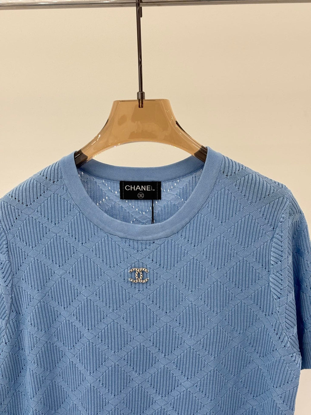 26NEW Crew Neck Hollow-Out Pattern Knit Short Sleeve