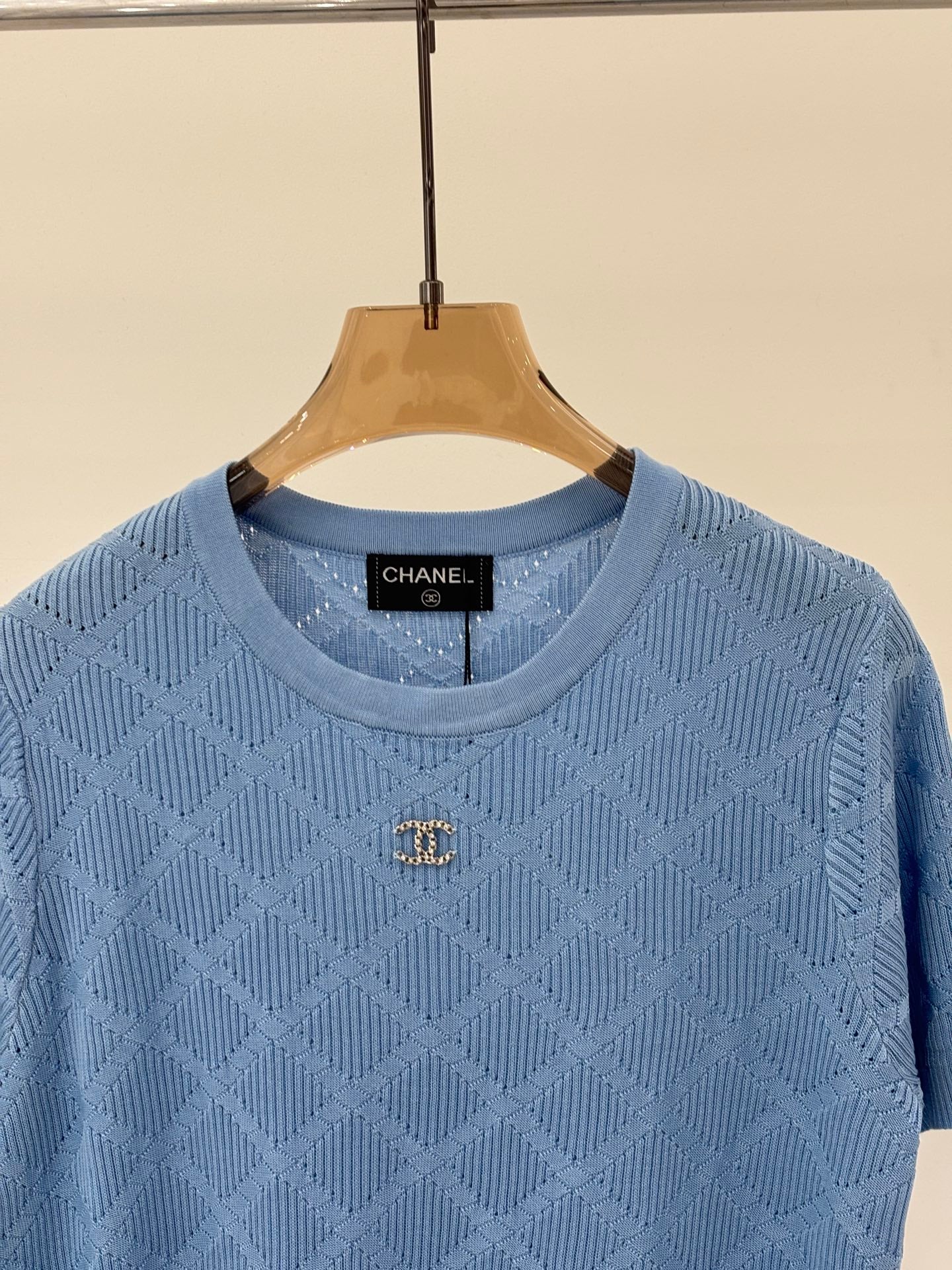 26NEW Crew Neck Hollow-Out Pattern Knit Short Sleeve