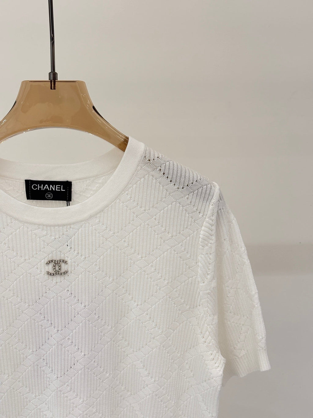 26NEW Crew Neck Hollow-Out Pattern Knit Short Sleeve