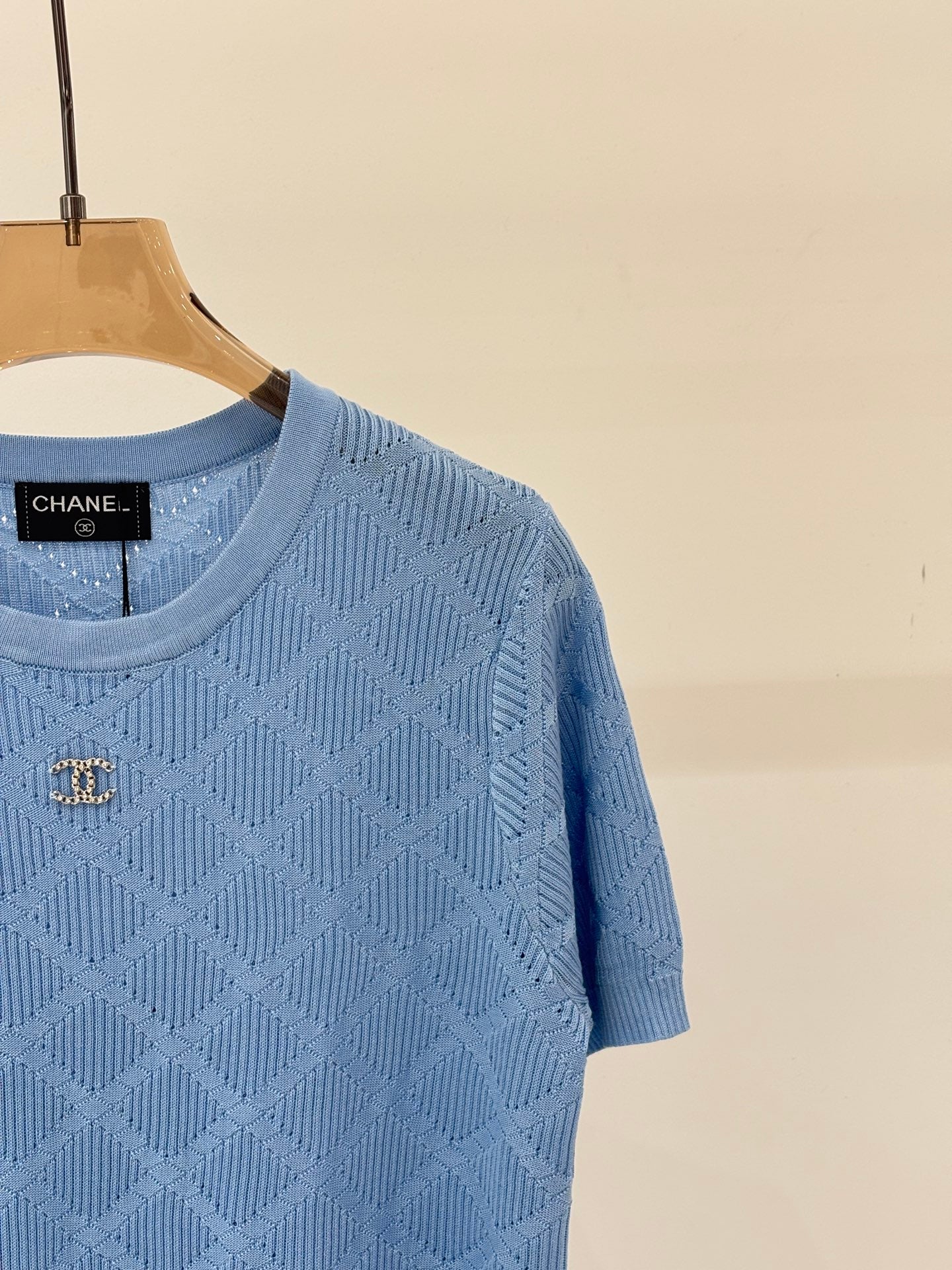 26NEW Crew Neck Hollow-Out Pattern Knit Short Sleeve