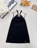25Fw Autumn/Winter New Style Heavy-duty Bow Rhinestone Black Suspender Mini Dress