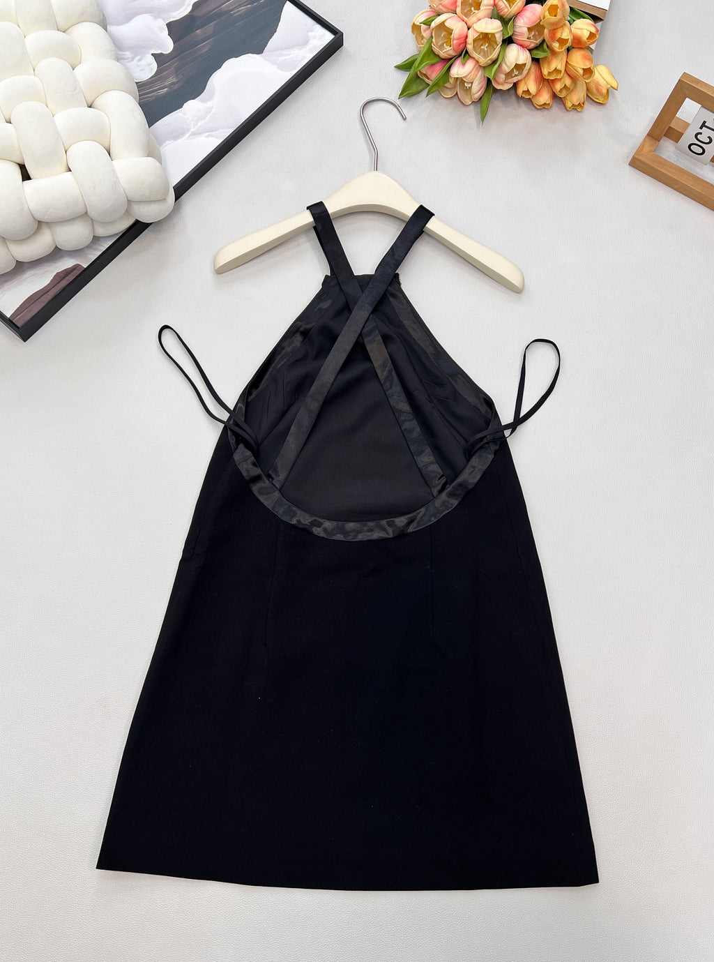 25Fw Autumn/Winter New Style Heavy-duty Bow Rhinestone Black Suspender Mini Dress