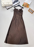 25FW Autumn/Winter New Bow Tie V-Neck Faux Acetate Suspender Dress