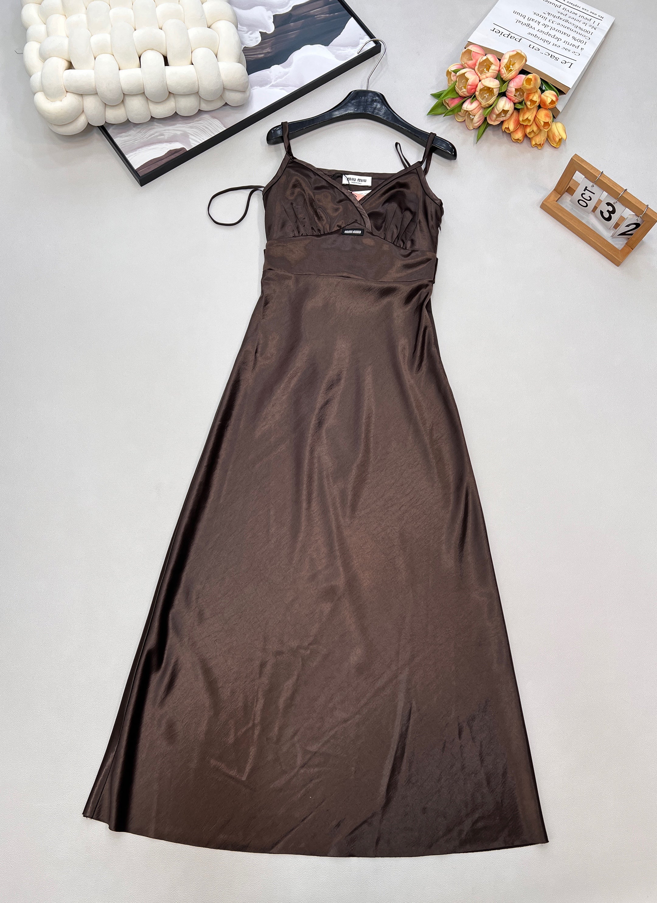 25FW Autumn/Winter New Bow Tie V-Neck Faux Acetate Suspender Dress