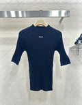 26NEW Crew Neck Ribbed Knit Mid-Sleeve Top