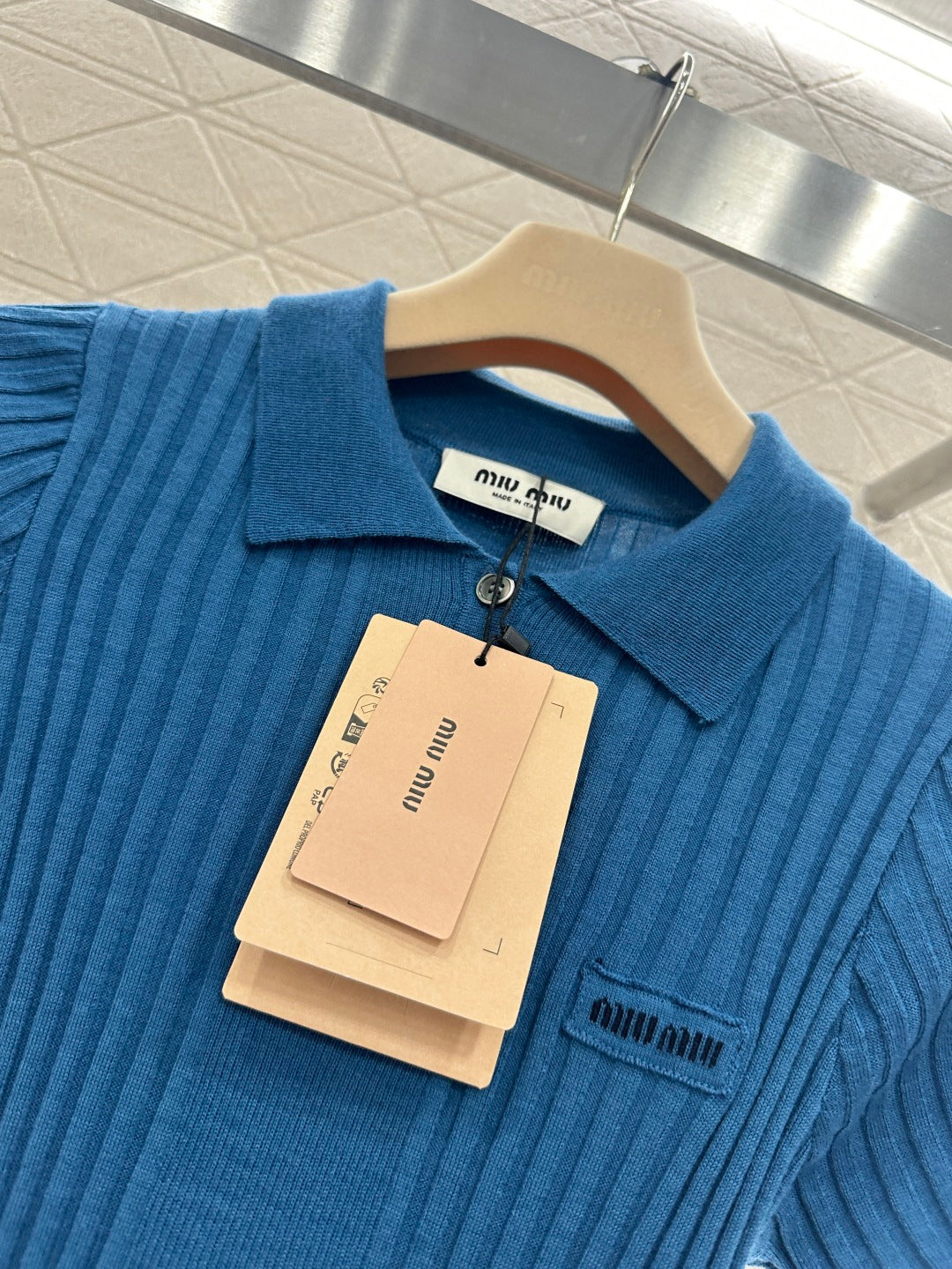 26NEW Collared Half-Open Placket Ribbed Short-Sleeve Knit