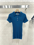 26NEW Collared Half-Open Placket Ribbed Short-Sleeve Knit