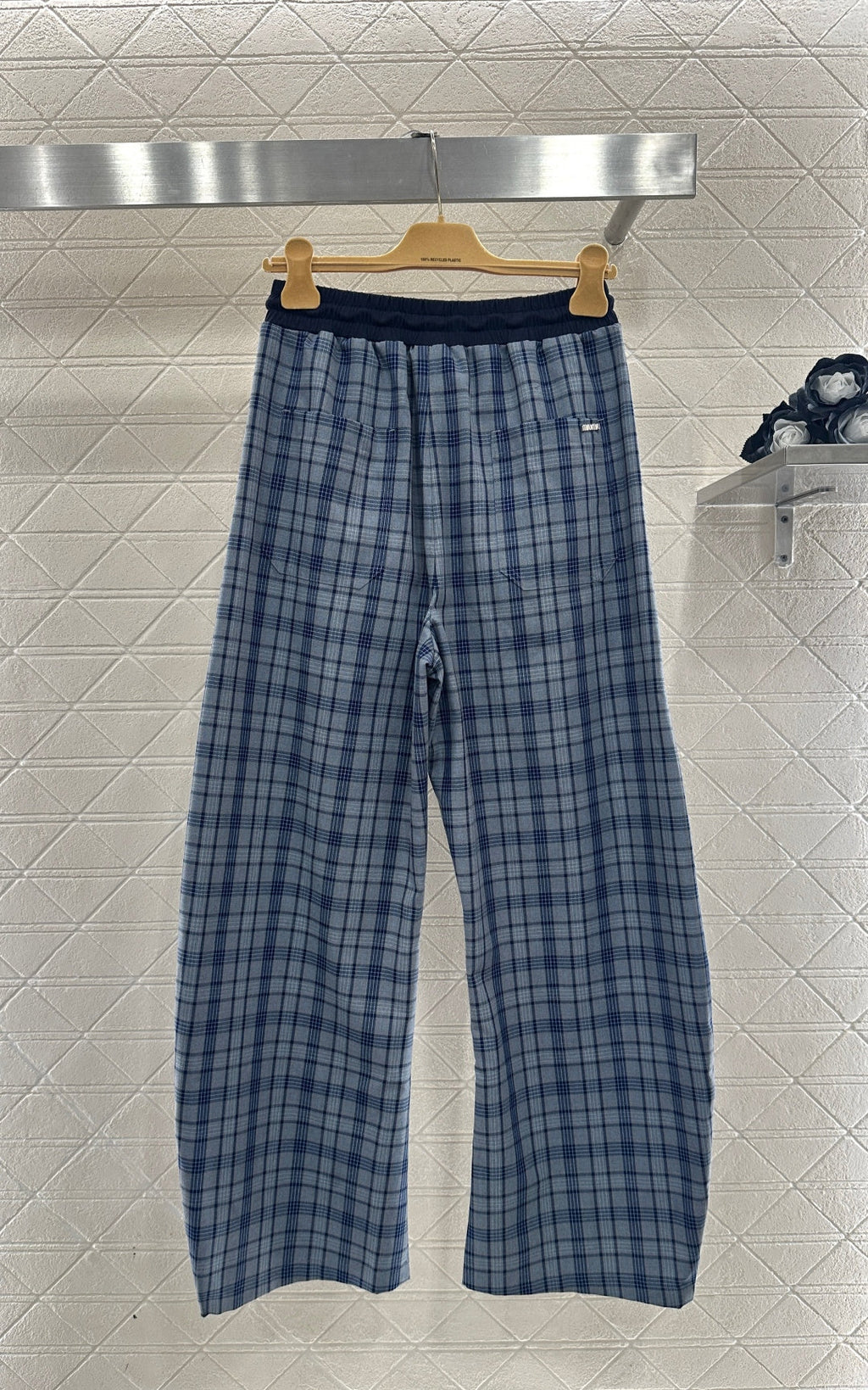 26NEW drawstring plaid curved trousers