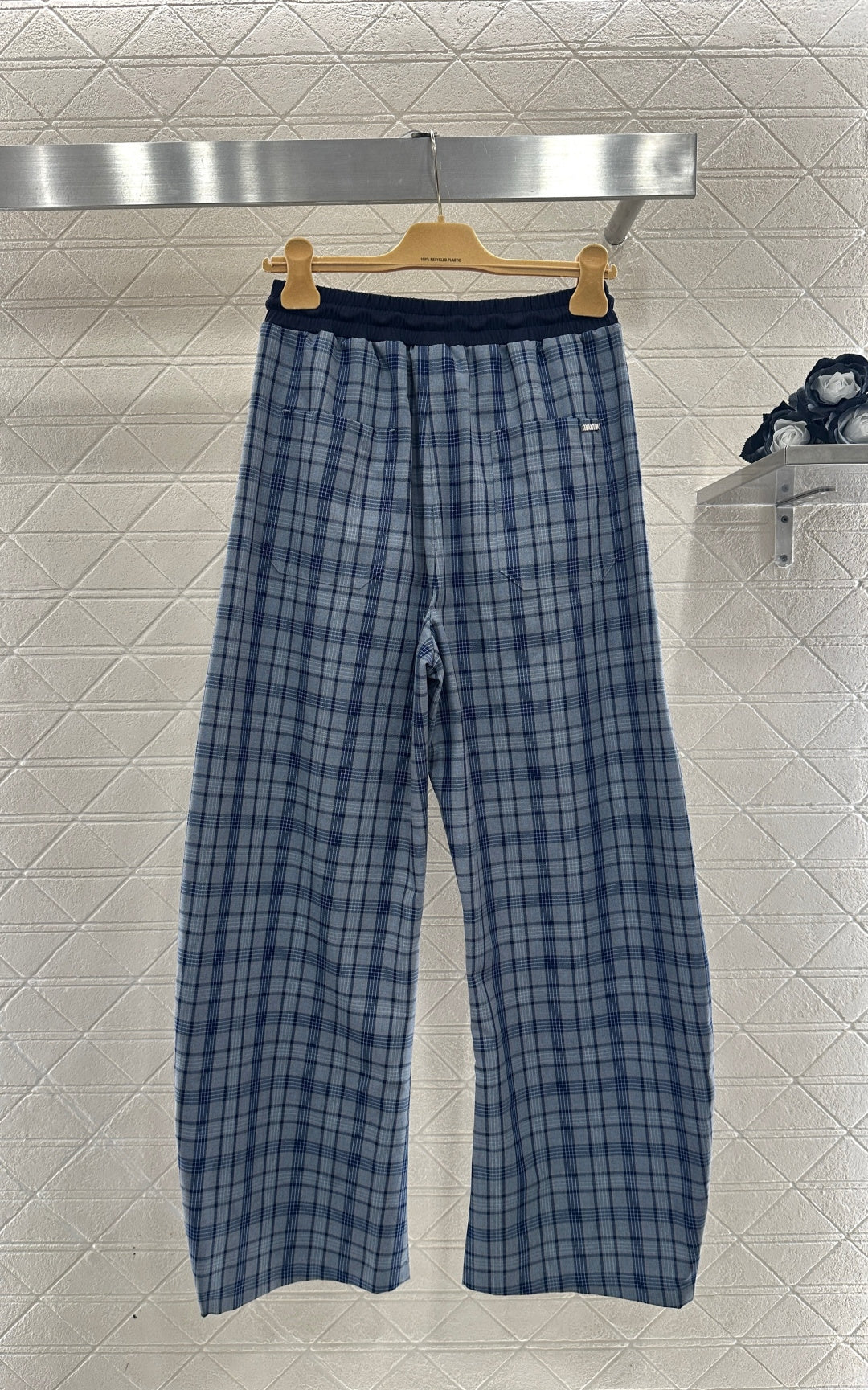 26NEW drawstring plaid curved trousers