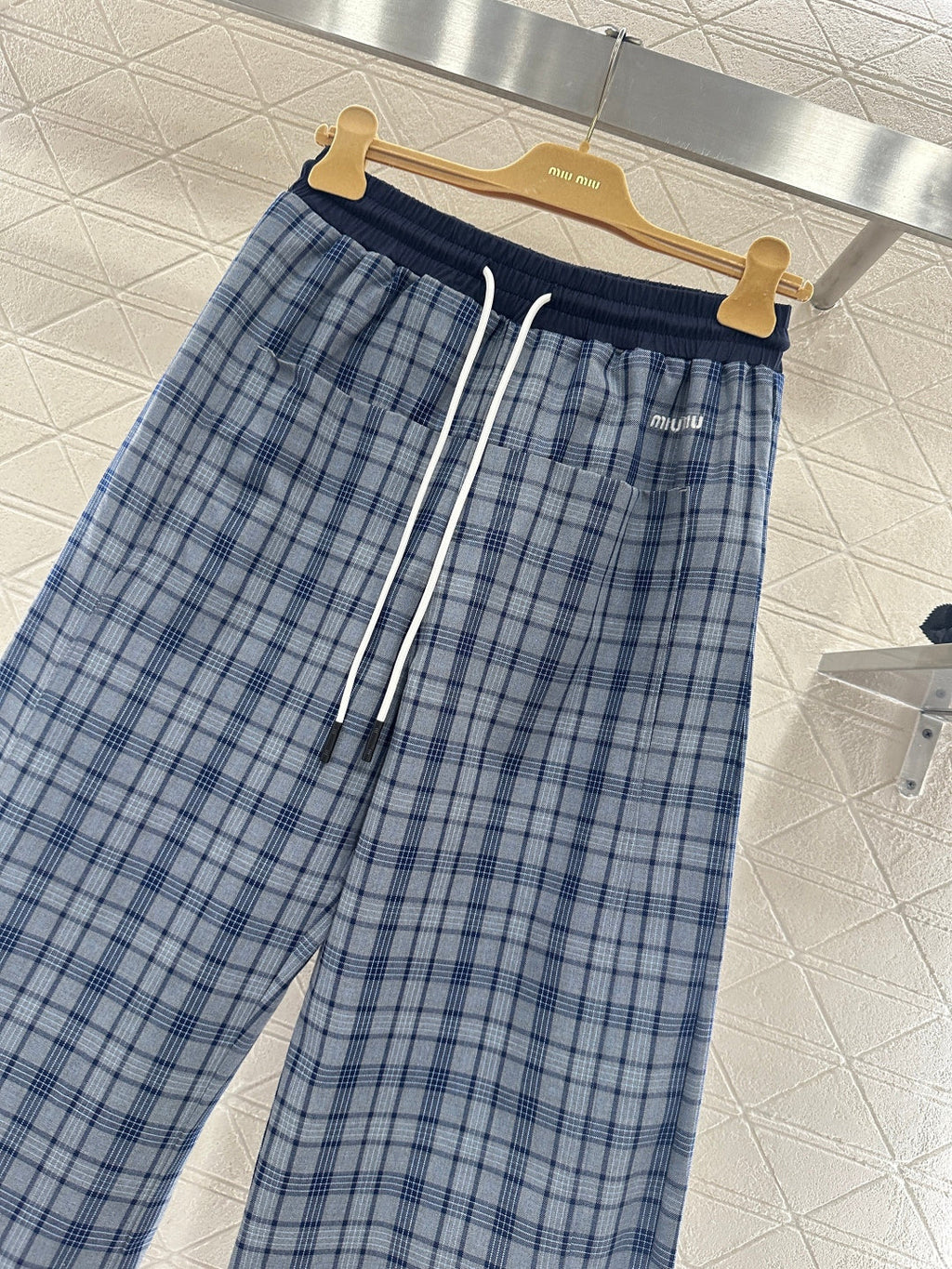 26NEW drawstring plaid curved trousers