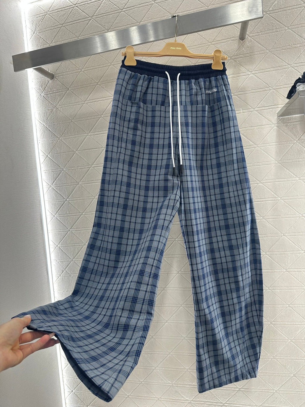 26NEW drawstring plaid curved trousers