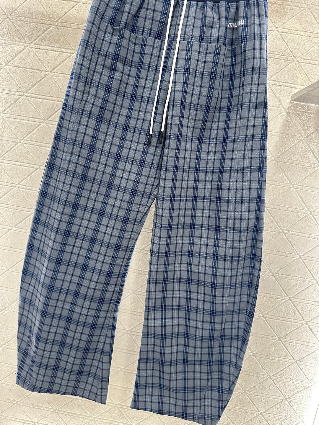 26NEW drawstring plaid curved trousers