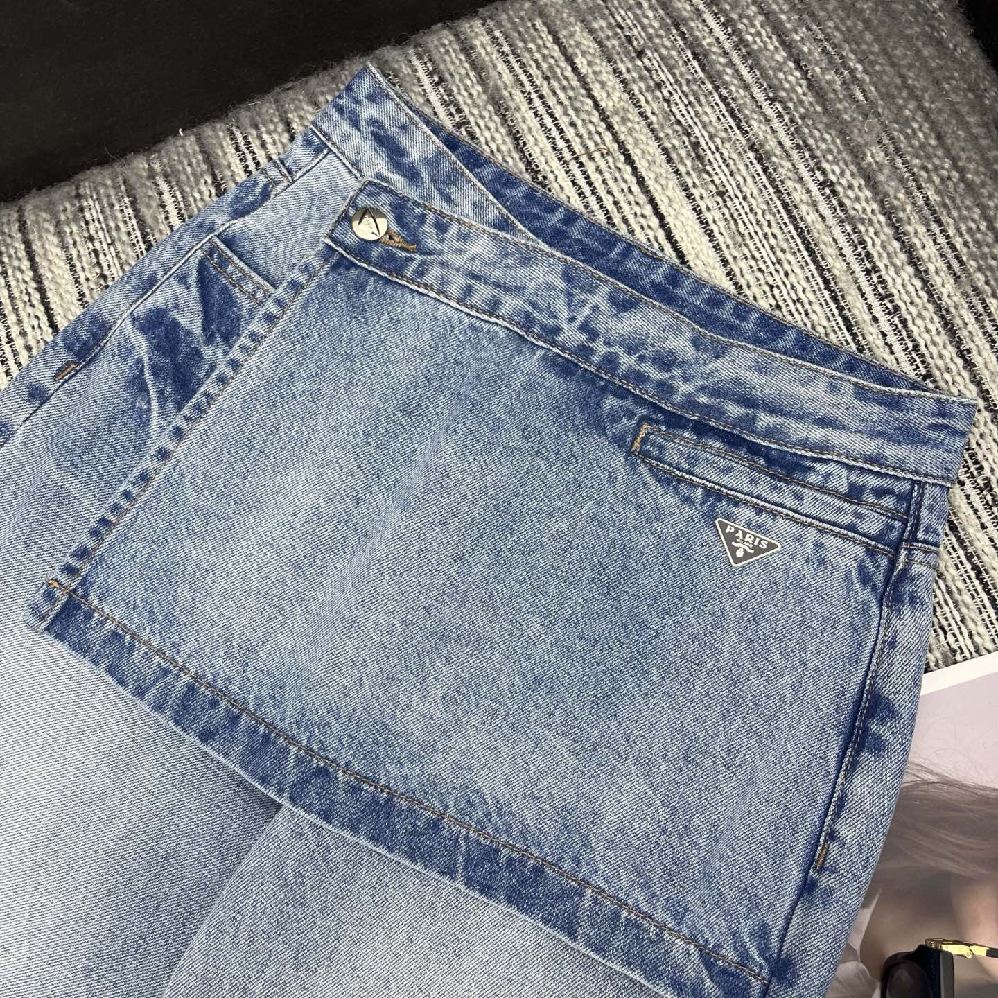 26NEW Faux Two-Piece Denim Mini Skirt and Wide-Leg Pants