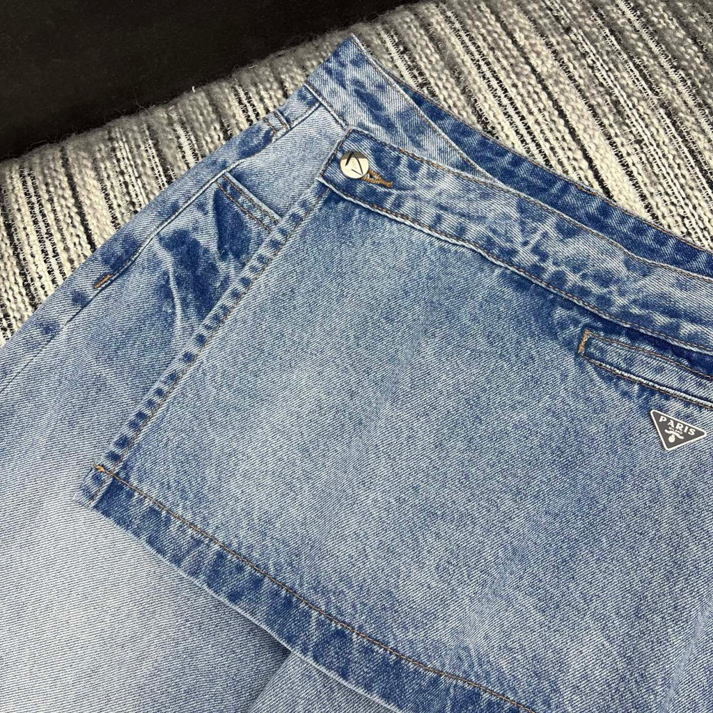 26NEW Faux Two-Piece Denim Mini Skirt and Wide-Leg Pants