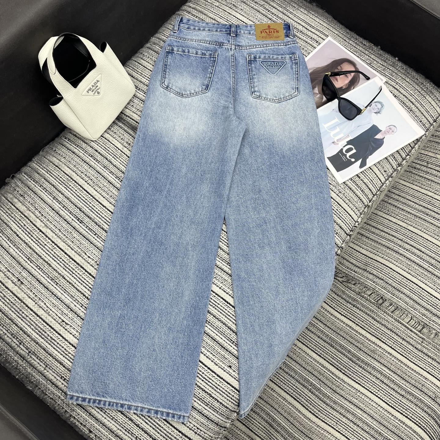 26NEW Faux Two-Piece Denim Mini Skirt and Wide-Leg Pants