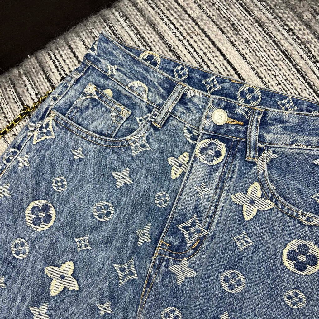 26NEW Letter Jacquard Straight Leg Jeans
