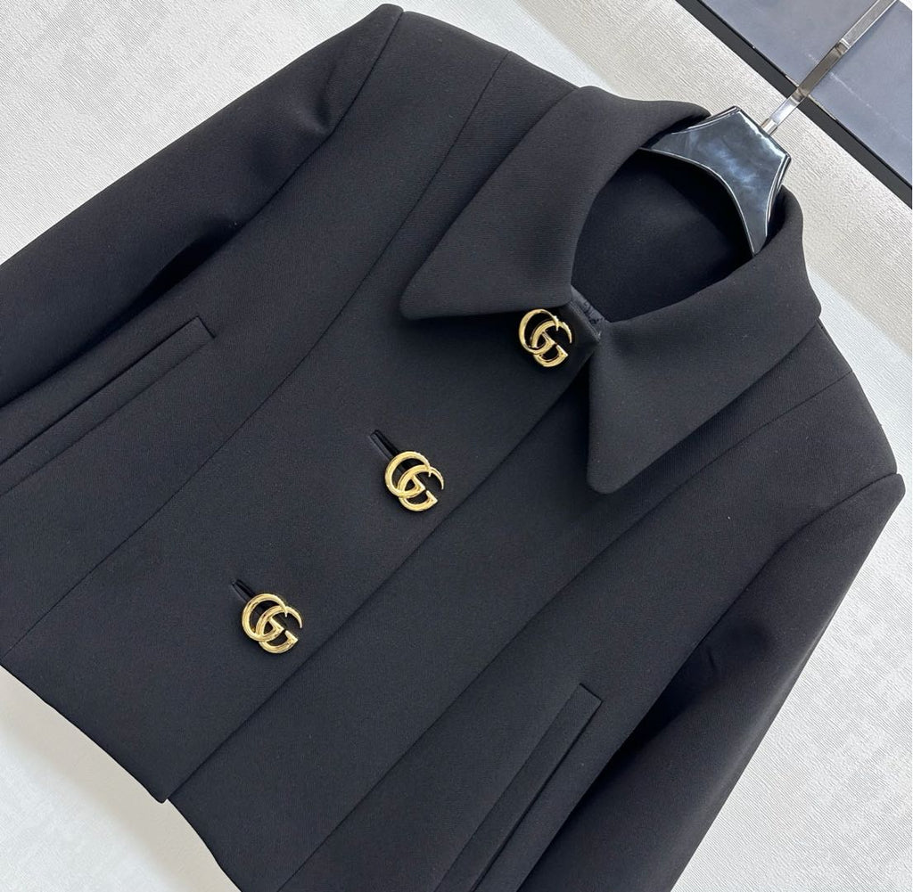 26NEW Collared Logo Short Jacket + High-Waisted Logo Button Skirt