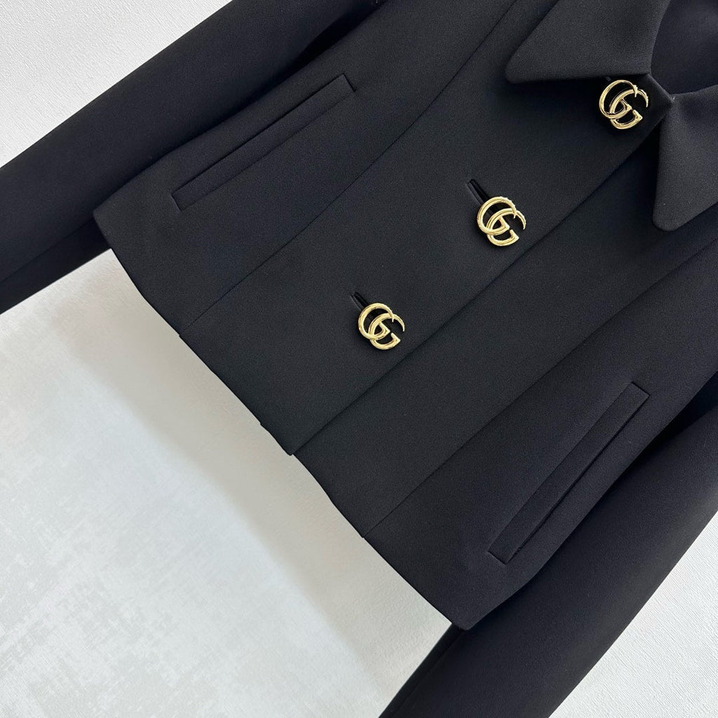 26NEW Collared Logo Short Jacket + High-Waisted Logo Button Skirt