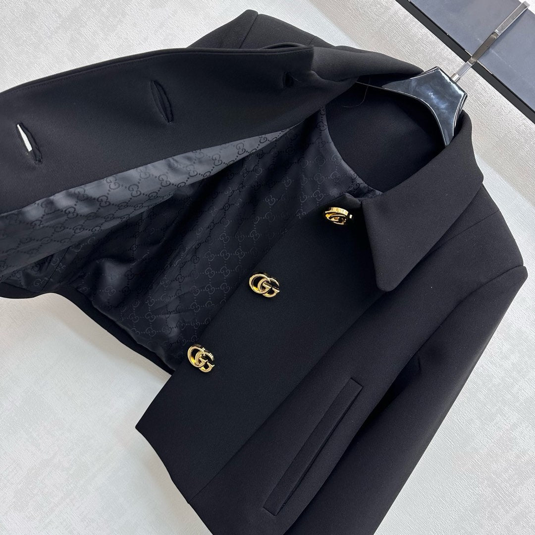26NEW Collared Logo Short Jacket + High-Waisted Logo Button Skirt