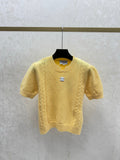 26NEW Solid Color Diamond Pattern Crew Neck Knit Short Sleeve