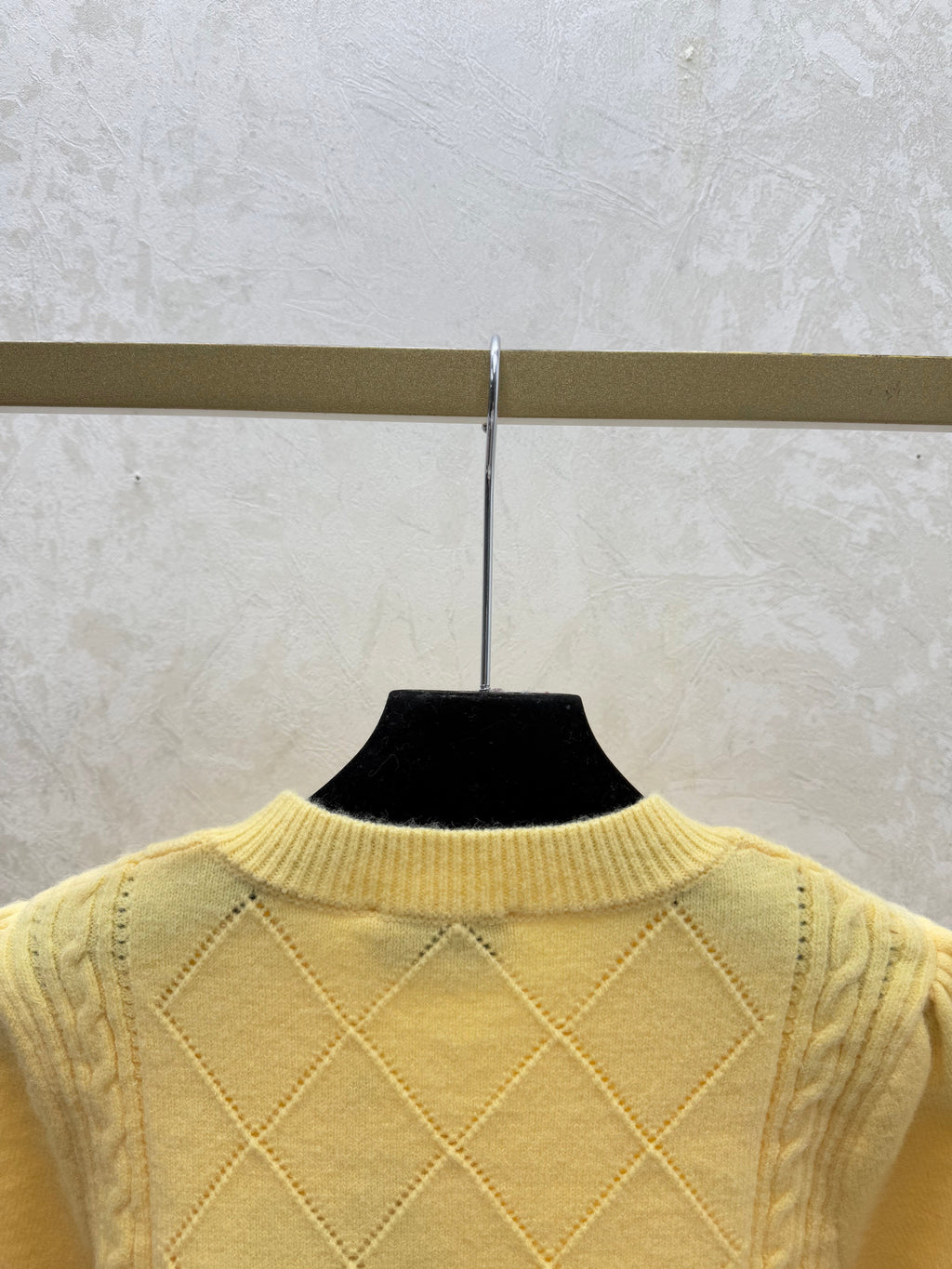 26NEW Solid Color Diamond Pattern Crew Neck Knit Short Sleeve