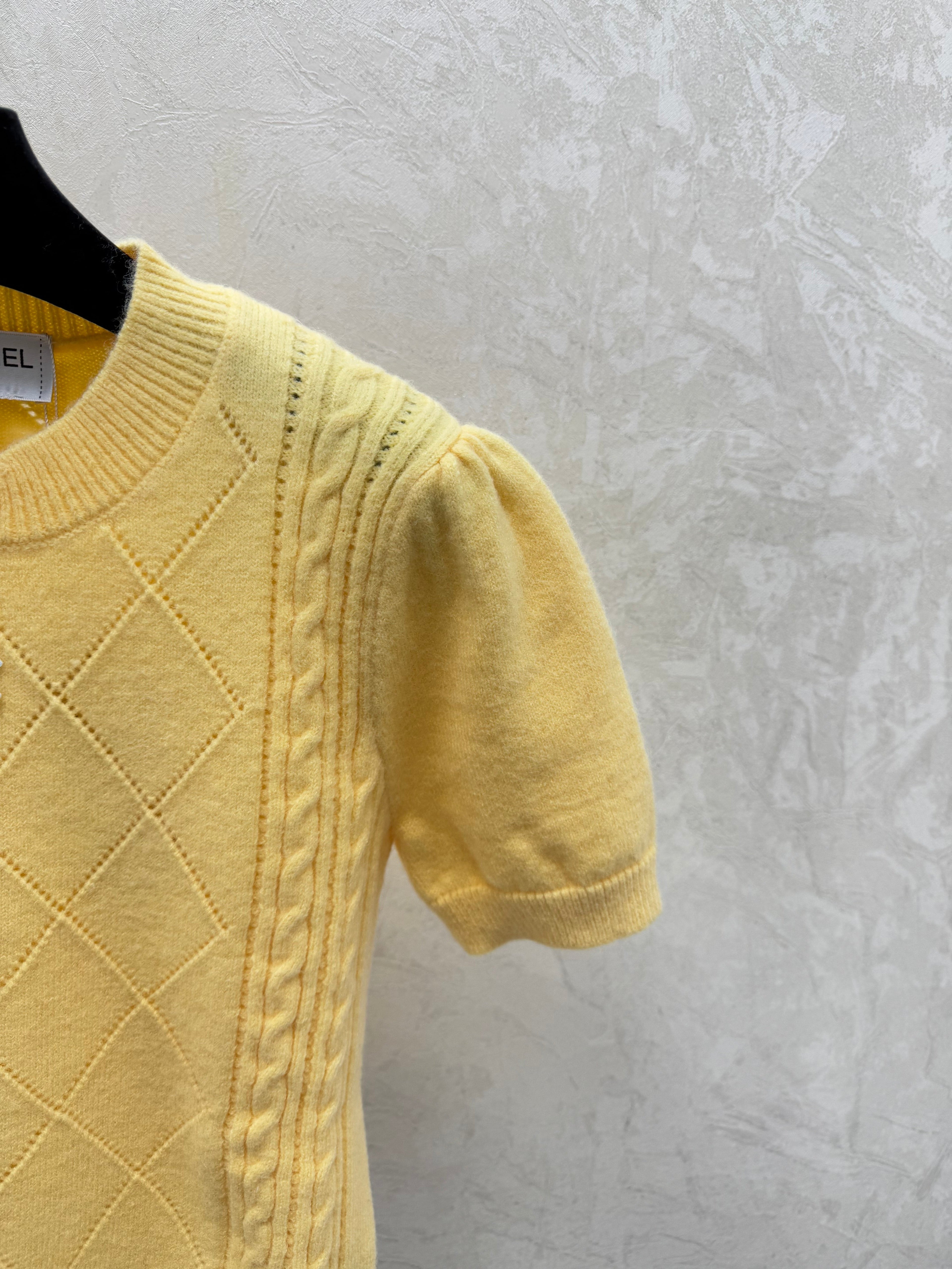 26NEW Solid Color Diamond Pattern Crew Neck Knit Short Sleeve