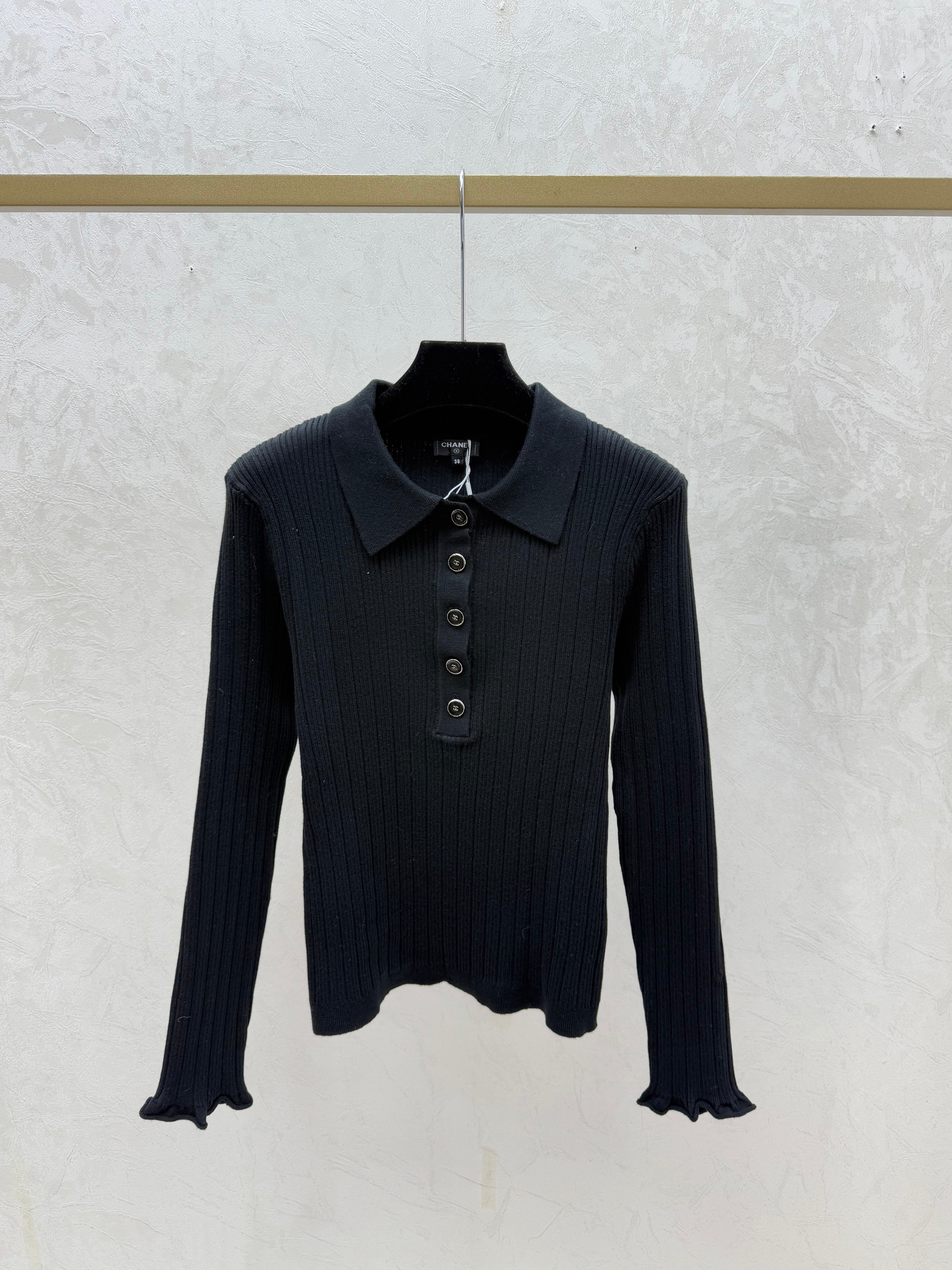 26NEW Solid Color Collared Knit Long Sleeve
