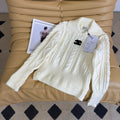 26NEW French White Cable Knit Sweater