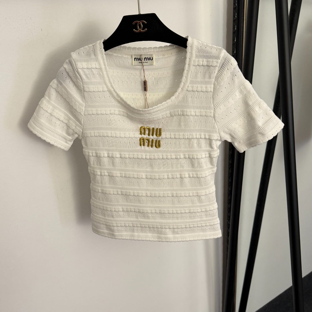 26NEW Embroidered Letter Slim Fit Short Sleeve