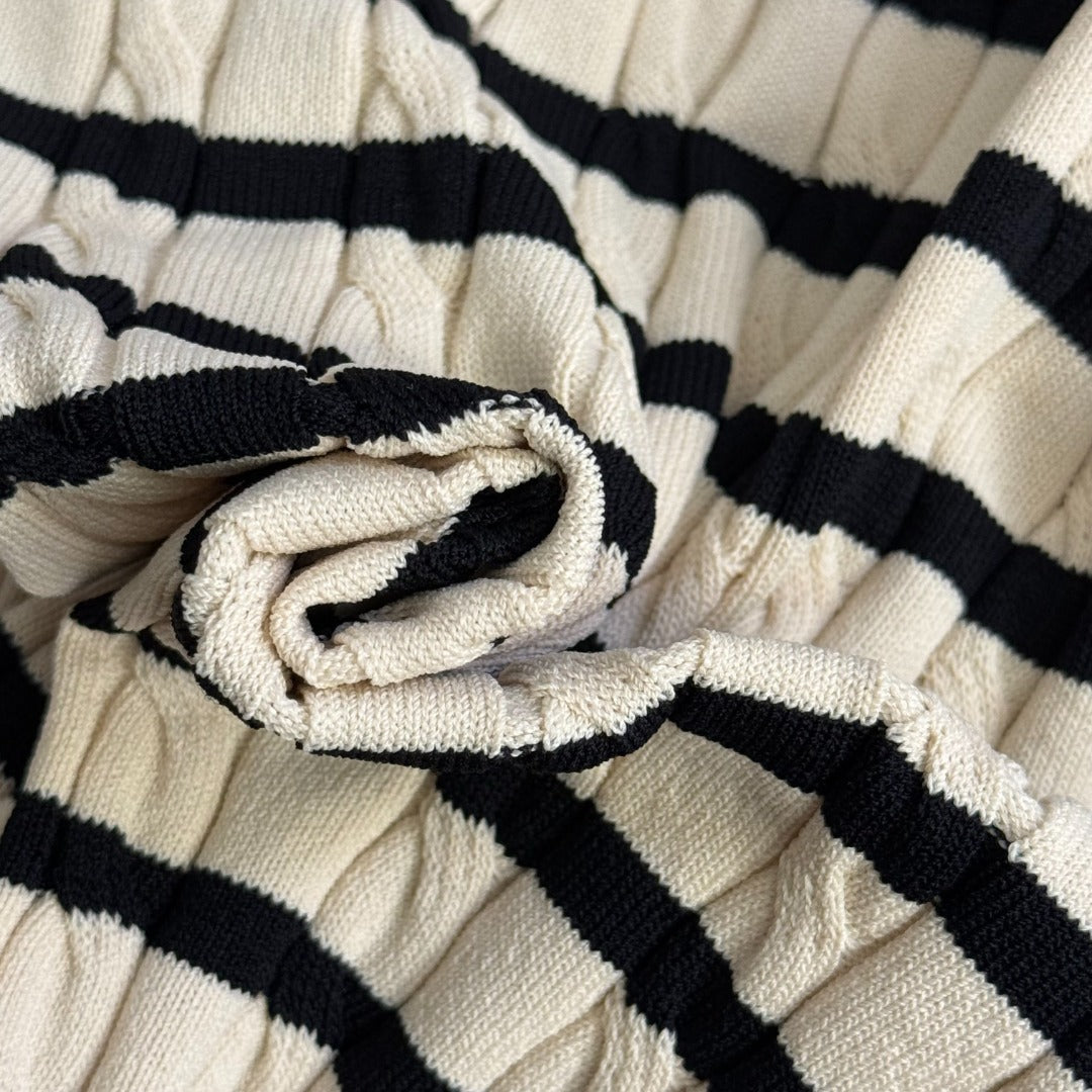 26NEW Bee Embroidery Half-Button Striped Short-Sleeve T-Shirt