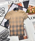 26NEW Gradient Plaid Wavy Edge Fitted Short-Sleeve T-Shirt
