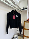 26NEW Classic Stand Collar Black Knit Zip-Up Cardigan