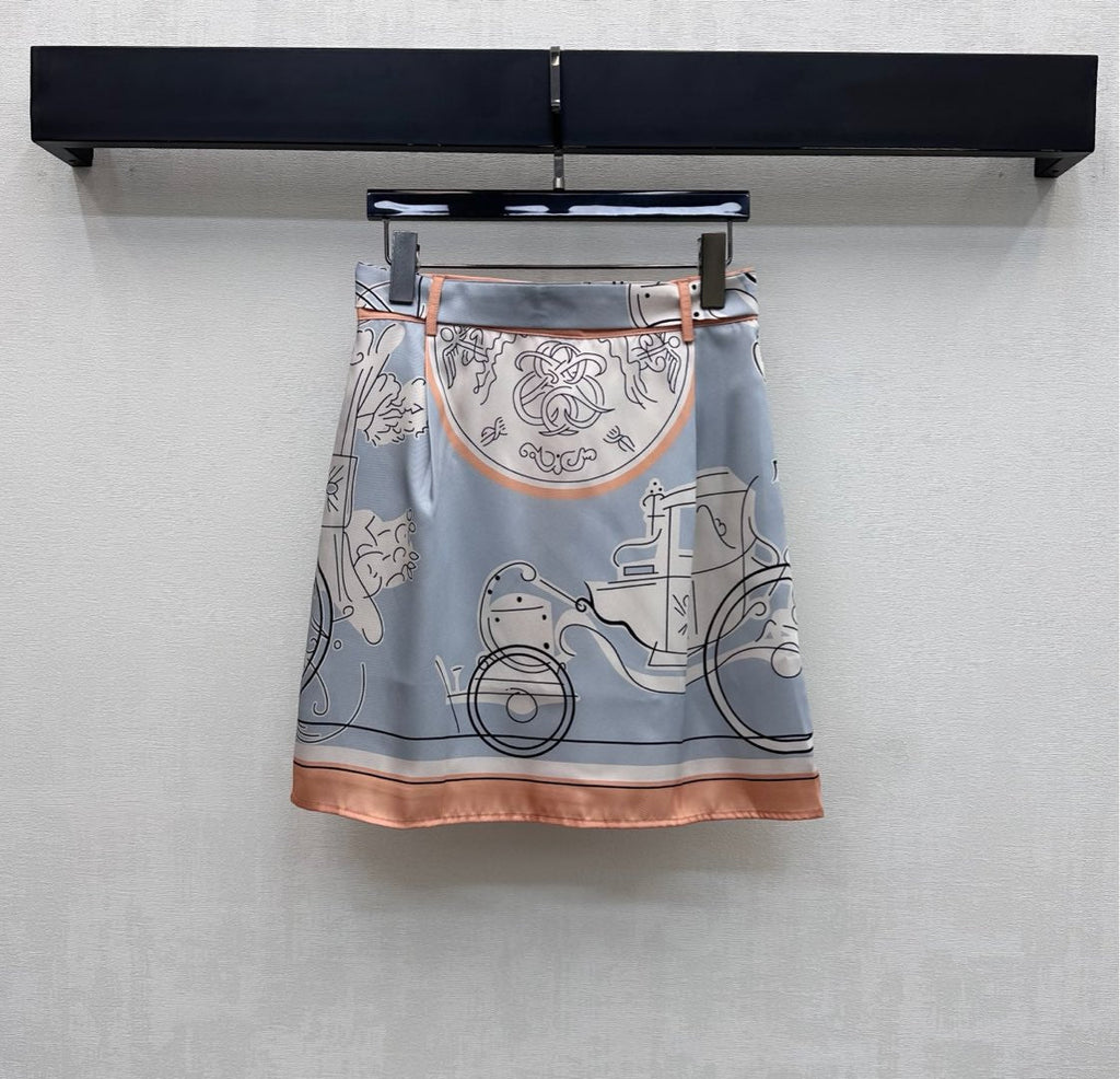 26NEW Lace-up Silk Printed Mini Skirt